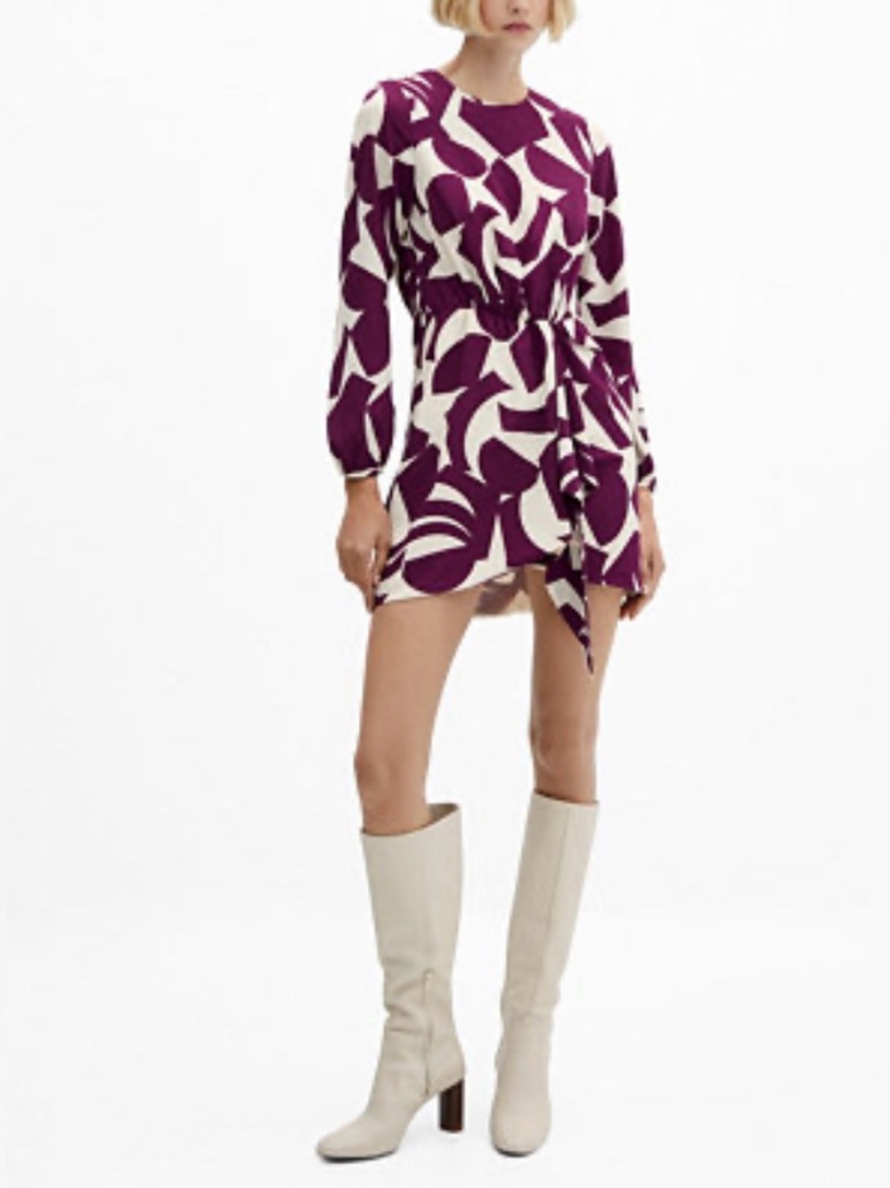 Mango PRINTED BOW DRESS. Size XL